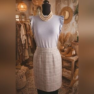 Vintage 100% Wool Classic Plaid Pencil Skirt in Pink And Grey Hou ndstooth